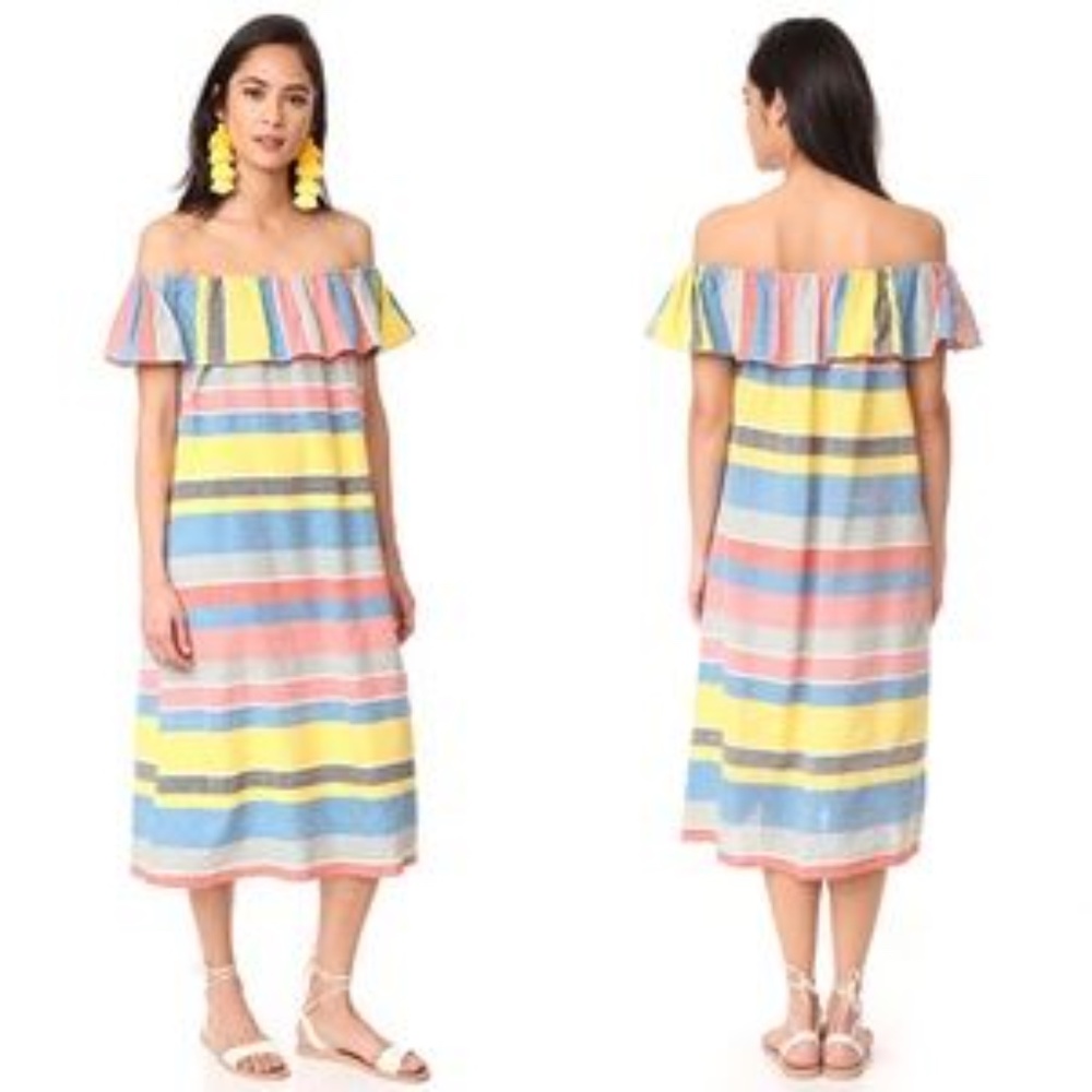 😍 Anthro Proud Mary Off Shoulder Ruffle Cordoba Stripe Dress M